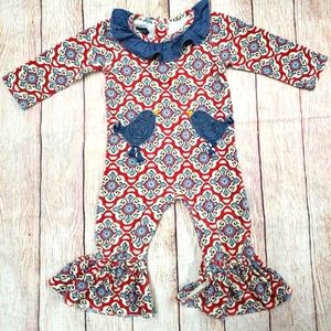 Mud Pie Romper Denim Collar and Applique GUC Size 9-12 Months